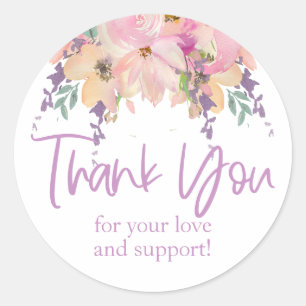 Adesivo Redondo Floral Rosa Púrpura Obrigado Casamento de Anivers