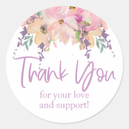 Adesivo Redondo Floral Rosa Púrpura Obrigado Casamento de Aniversá