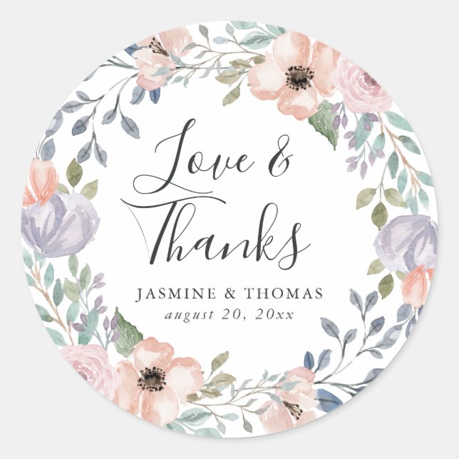 Adesivo Redondo Floral Rosa-Rosa Dusty | Obrigado Favor De Casamen (Frente)