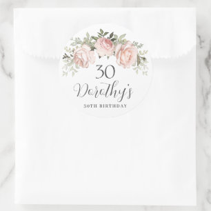 Adesivo Redondo Floral Rosa Roxa Aniversário de 30 anos