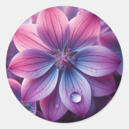 Adesivo Redondo Floral Roxo e Flor Lilar Rosa