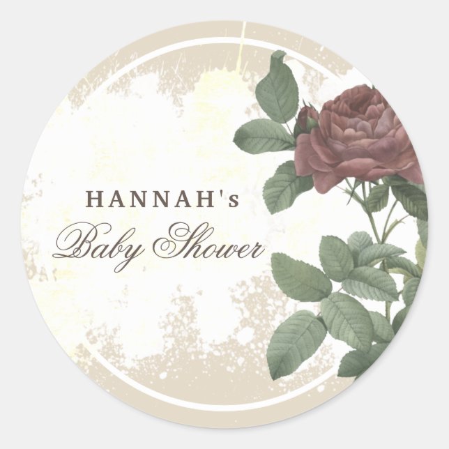 Adesivo Redondo Floral Rústico Burgundy Marsala Moderno Minimalist (Frente)