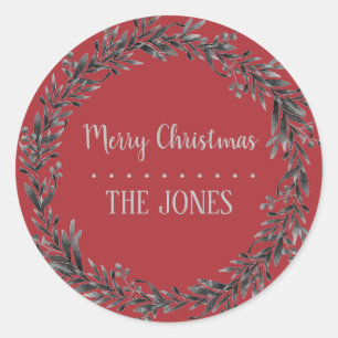 Adesivo Redondo Floral Santa Wreath Natal personalizado