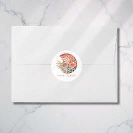 Adesivo Redondo Floral Seashell Coastal Nautical Beach Wedding