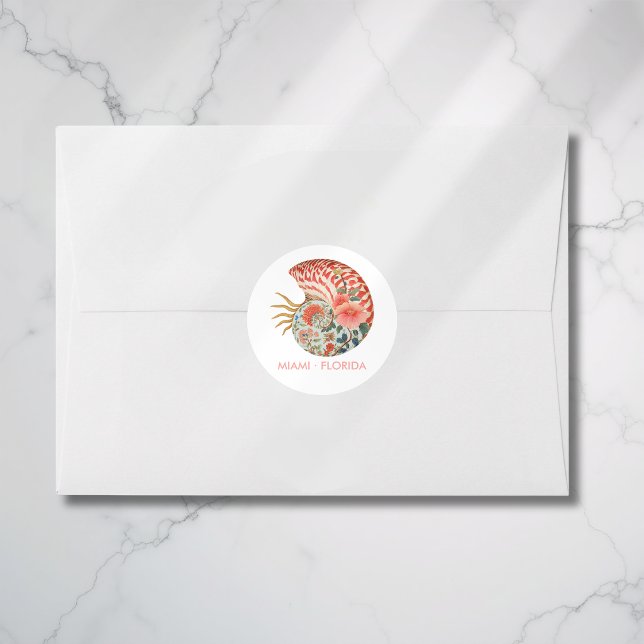 Adesivo Redondo Floral Seashell Coastal Nautical Beach Wedding (Floral Seashell Coastal Nautical Beach Wedding Classic Round Sticker)