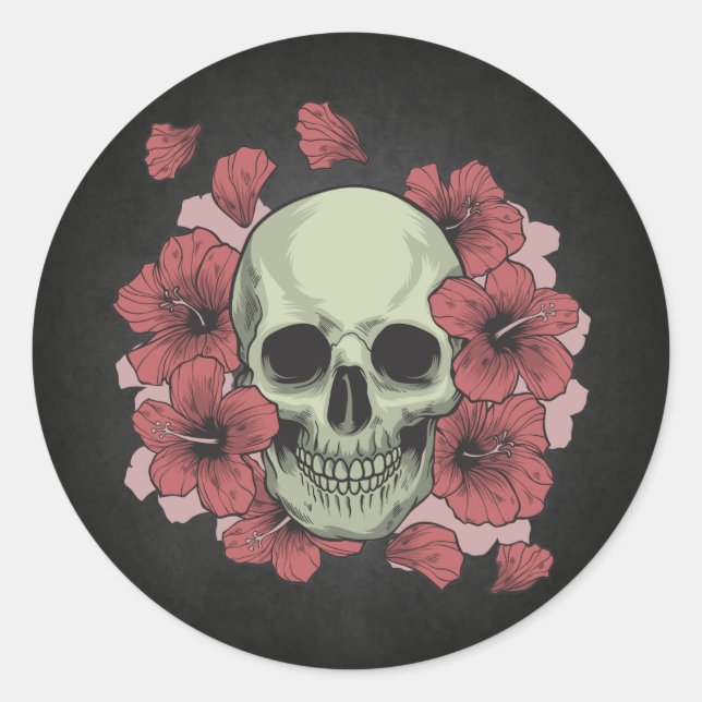 Adesivo Redondo Floral Skull Dia de los Muertos | Vinheta (Frente)