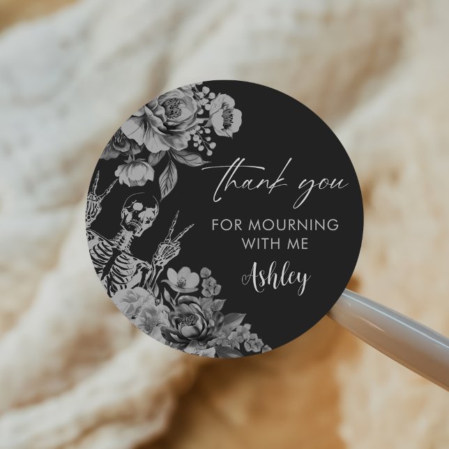 Adesivo Redondo Floral Skull RIP Twenties 30th Birthday Party (Criador carregado)