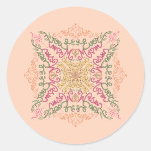 Adesivo Redondo Floral Soft pêssego caleidoscópico Script Melhor M