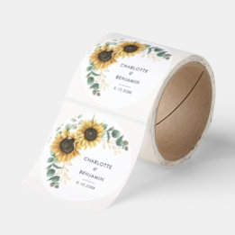 Adesivo Redondo Floral Sunflower Watercolor Eucalyptus Wedding