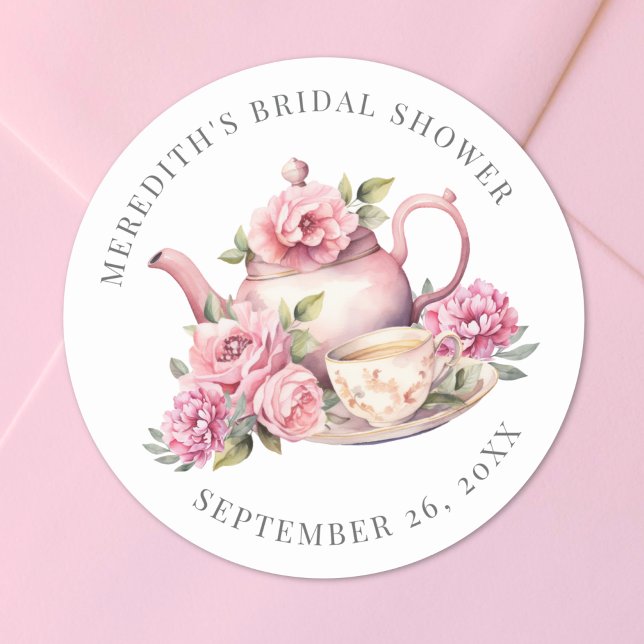 Adesivo Redondo Floral Tea Bridal Shower (Floral Tea Bridal Shower Classic Round Sticker)