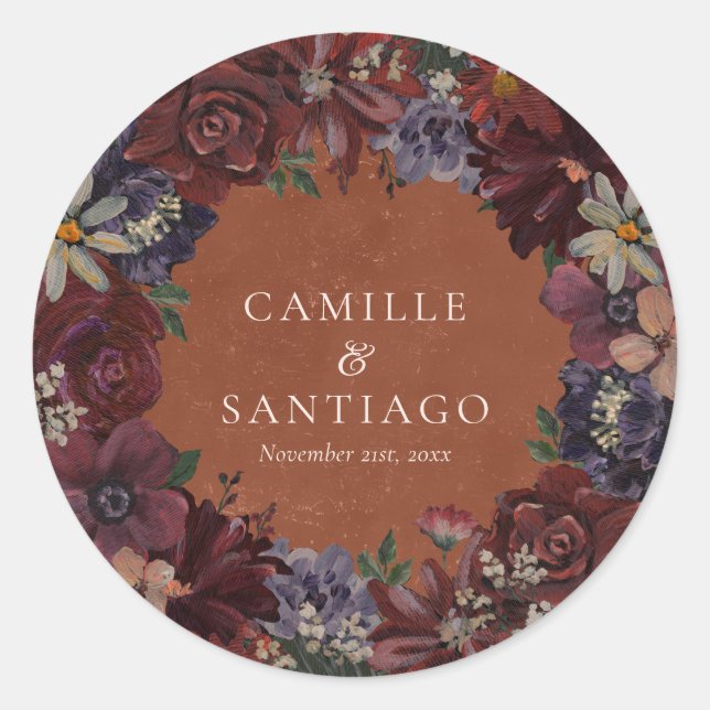 Adesivo Redondo Floral Terracota Rústica  (Frente)