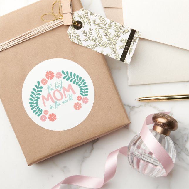 Adesivo Redondo Floral text the best mom in the world (Presentear)