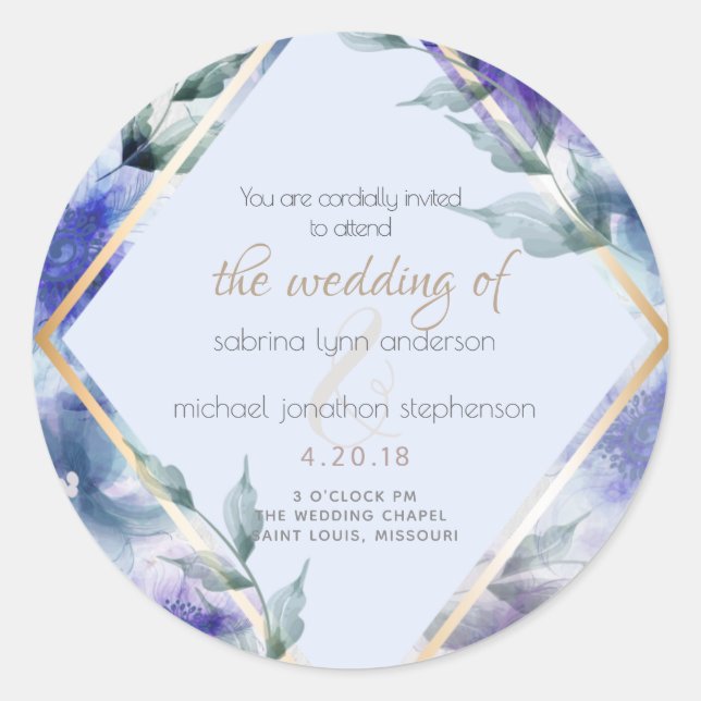 Adesivo Redondo Floral Translúcido Violeta Azul (Frente)