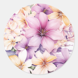 Adesivo Redondo Floral Tropical Pastel Havaiano