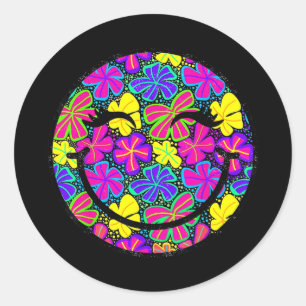 Adesivo Redondo Floral Tropical Rosto Sorridente Fofo Verão Modern