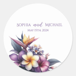 Adesivo Redondo Floral Tropical - Vinhetas de Casamento