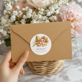 Adesivo Redondo Floral Tropical Vintage Obrigado