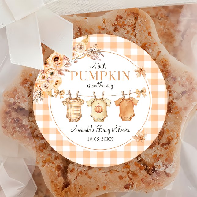 Adesivo Redondo Floral Um Pequeno Chá de fraldas De Abóbora (Criador carregado)