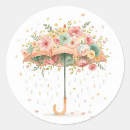 Adesivo Redondo Floral Umbrella Baby Sprinkle Favor Sticker