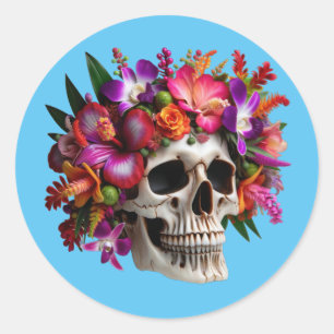 Adesivo Redondo Floral Updo Skull