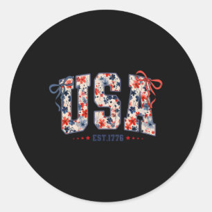 Adesivo Redondo Floral Usa Coquette Laço Patriótico 4 De Julho Ame