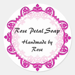 Adesivo Redondo Floral Vintage Art Handmade Soap Labs Rosa