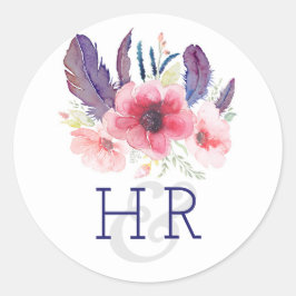 Adesivo Redondo Floral Vintage Boho Watercolor Wedding