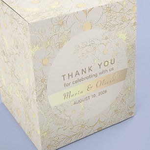 Adesivo Redondo Floral Vintage Dourado Creme Obrigada Casamento