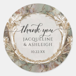 Adesivo Redondo Floral Vintage Mint Rosa Dourada Script Obrigado