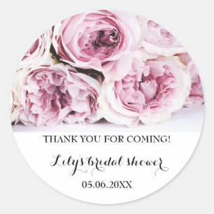 Adesivo Redondo Floral Vintage Obrigada Chá de Noiva Rosas Rosa