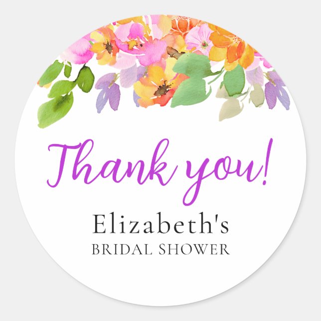Adesivo Redondo Floral Watercolour Boho Fall Bride Shower (Frente)