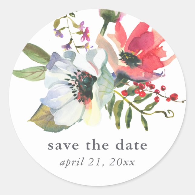 Adesivo Redondo Floral Wedding Save the Date Sticker (Frente)