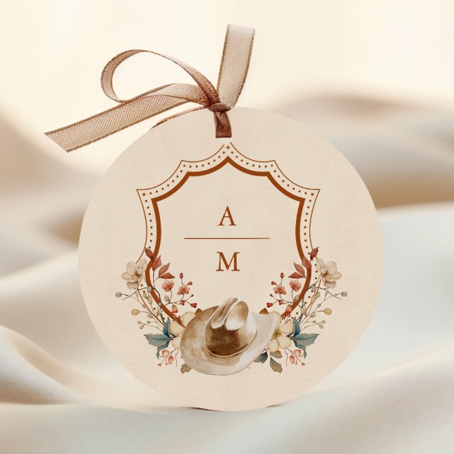 Adesivo Redondo Floral Western Crest Monograma Wedding (Criador carregado)