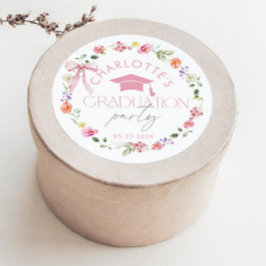 Adesivo Redondo Floral Widflower Pink Bow Graduation party