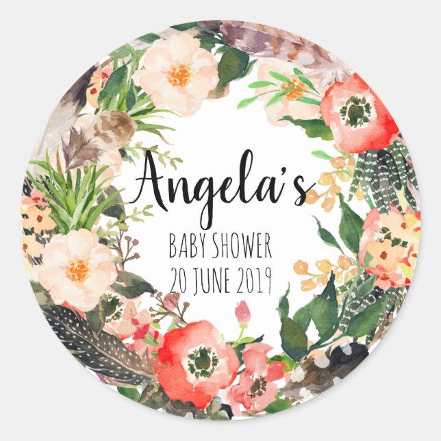 Adesivo Redondo Floral Wreath Botânica Obrigado Sticker (Frente)