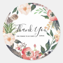 Adesivo Redondo Floral Wreath Branch Botânico Obrigado Sticker