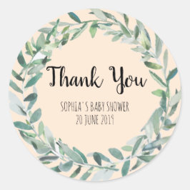 Adesivo Redondo Floral Wreath Branch Botânico Obrigado Sticker
