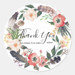 Adesivo Redondo Floral Wreath Branch Botânico Obrigado Sticker