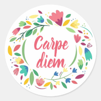 Adesivo Redondo Floral Wreath Carpe Diem Stickers