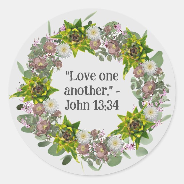 Adesivo Redondo Floral Wreath Religiosa Citação para Reflexão (Frente)