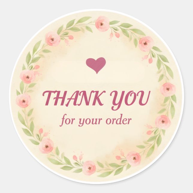 Adesivo Redondo Floral Wreath Thank You Business Sticker (Frente)