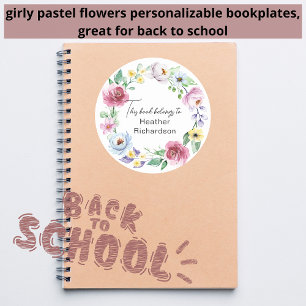 Adesivo Redondo Floral Wreath This Book Pertence A Livros