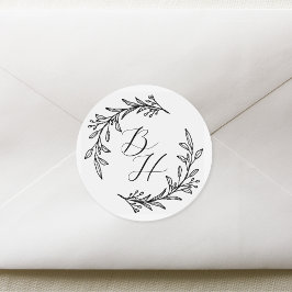 Adesivo Redondo Floral Wreath Wedding Monograma Inicial