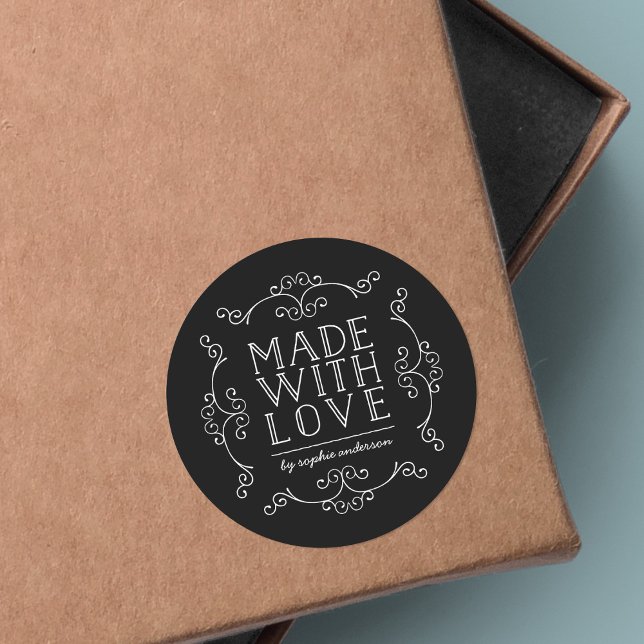 Adesivo Redondo Floreios de Cores Editáveis Feitos Com Amor (Criador carregado)