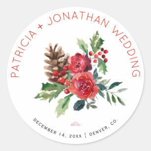 Adesivo Redondo Florença de natal, cor de água floral e bagas