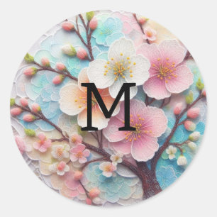 Adesivo Redondo Florença floral pastel cor-de-rosa monograma