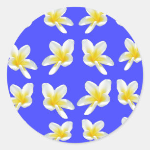 Adesivo Redondo Flores Amarelas De Frangipani Em Azul,