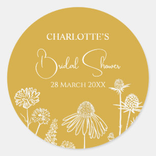 Adesivo Redondo Flores Amarelas Desenhadas Florais