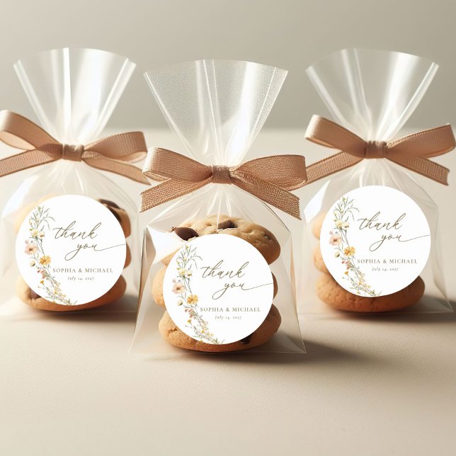 Adesivo Redondo Flores Amarelas Elegantes Obrigado Favores (Criador carregado)