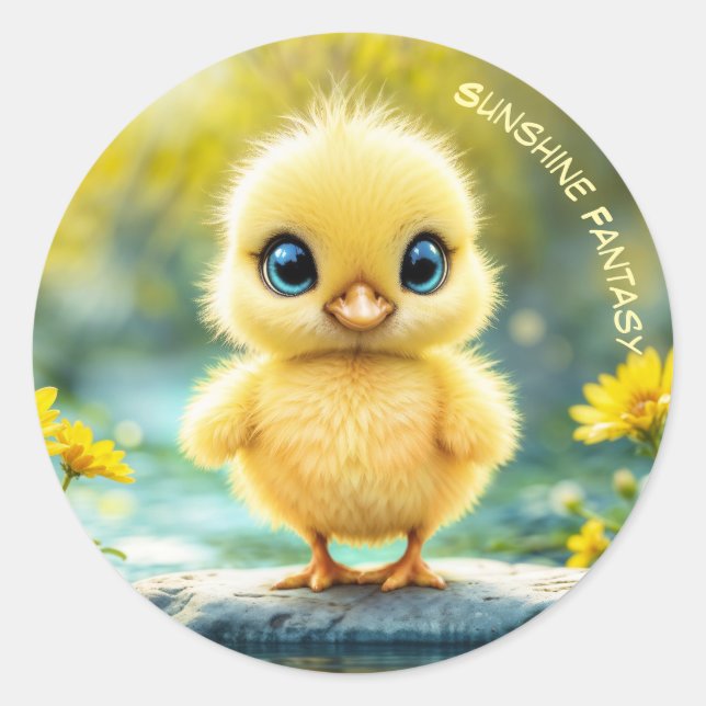 Adesivo Redondo Flores amarelas primavera de pássaro doce (Frente)